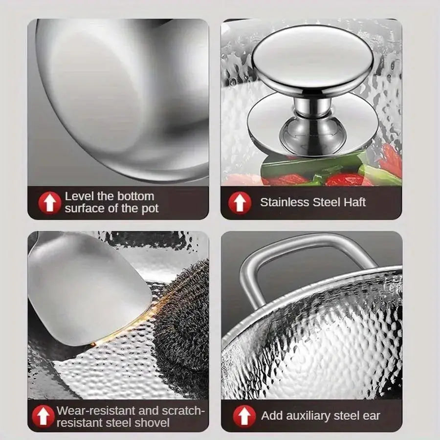Stainless Steel Round Bottom Wok Induction Compatible Uncoated Nonstick Pan For Household Stir Frying