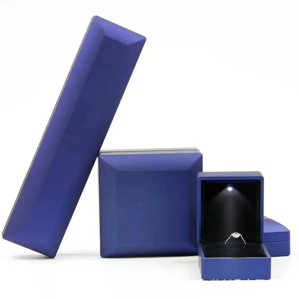 LED Jewelry Ring Box With Light Leather Exterior And Velvet Interior For Proposal Engagement Wedding Gift