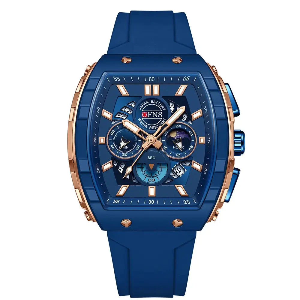 OFNS Mens Quartz Watch Waterproof Chronograph With Luminous Display And Silicone Strap Outdoor Luxury