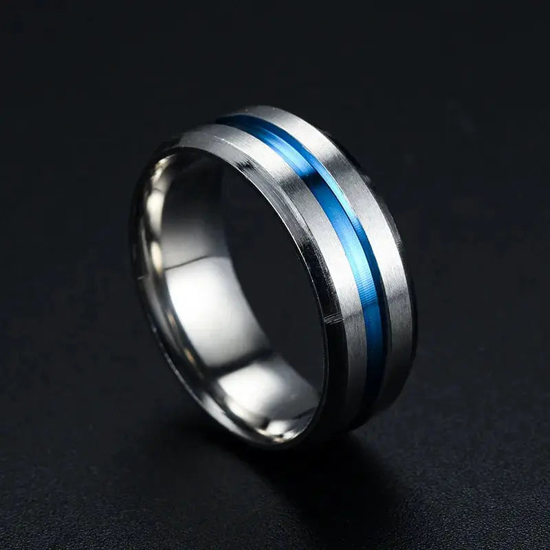 8mm Black Titanium Ring For Men And Unisex Simple Stainless Steel Rainbow Groove Jewelry Gift