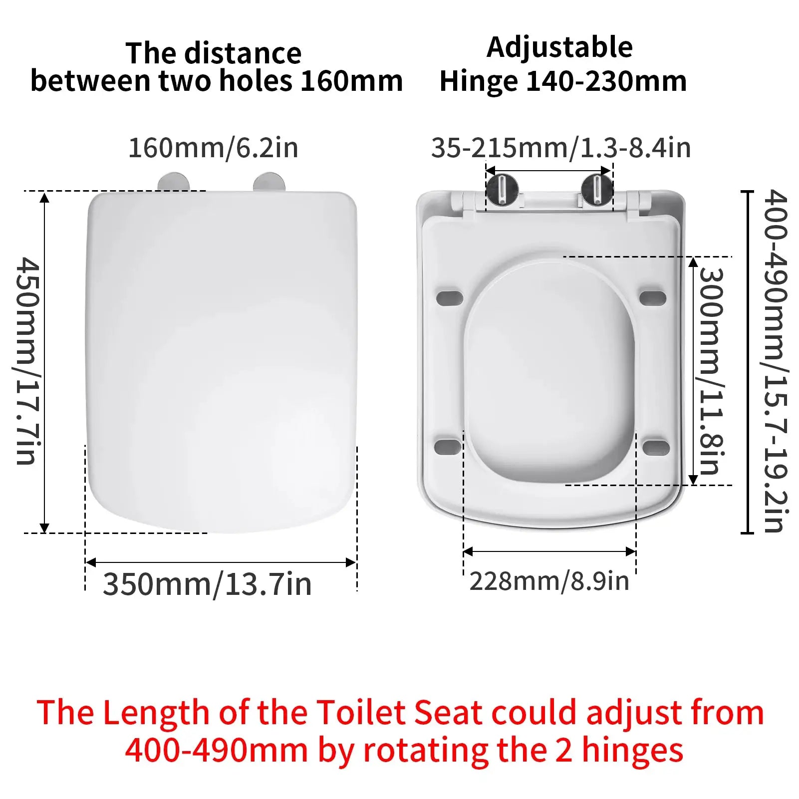 Toilet seat by Simples Market, white with soft-close, adjustable hinges