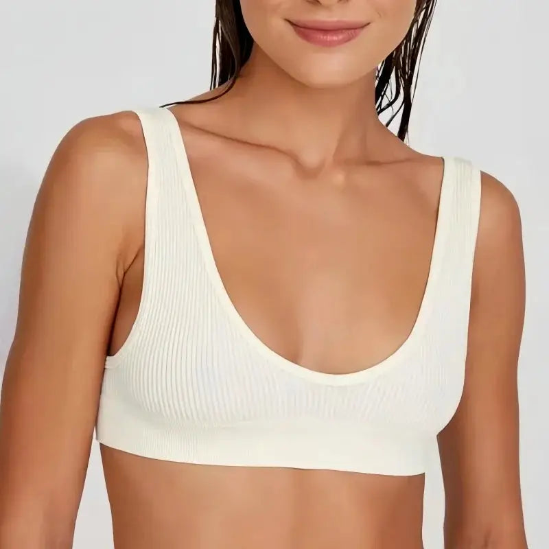 Women's ribbed seamless bralette, white non-wire crop top