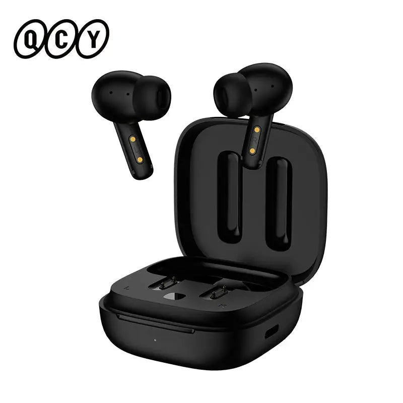 QCY T13 ANC wireless earbuds in black with charging case