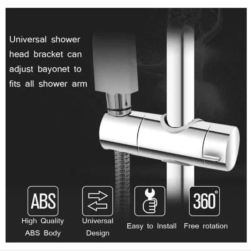 Simples Market chrome universal shower head bracket for 18–25mm slide bar with 360° rotation