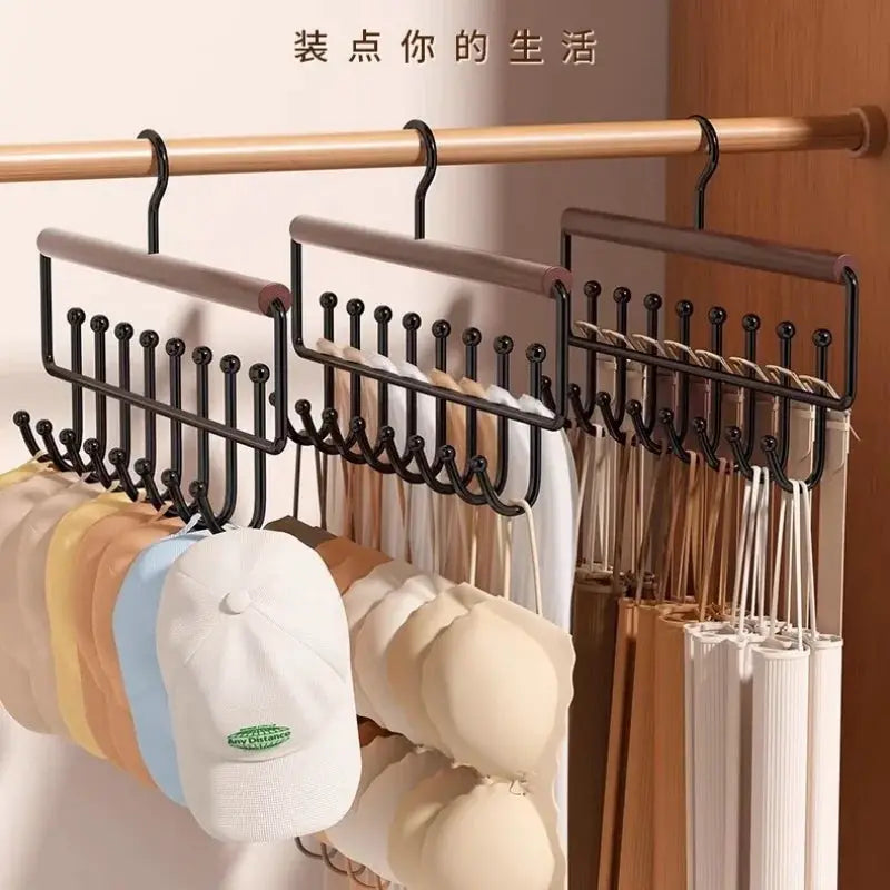 Versatile Wooden Hat Organizer Rack With Hooks For Hats Caps Belts And Ties Home And Retail Display