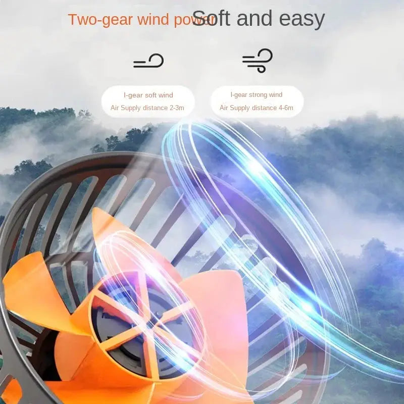 Car fan with orange blades, 360° adjustable, USB/12V/24V automotive cooling fan