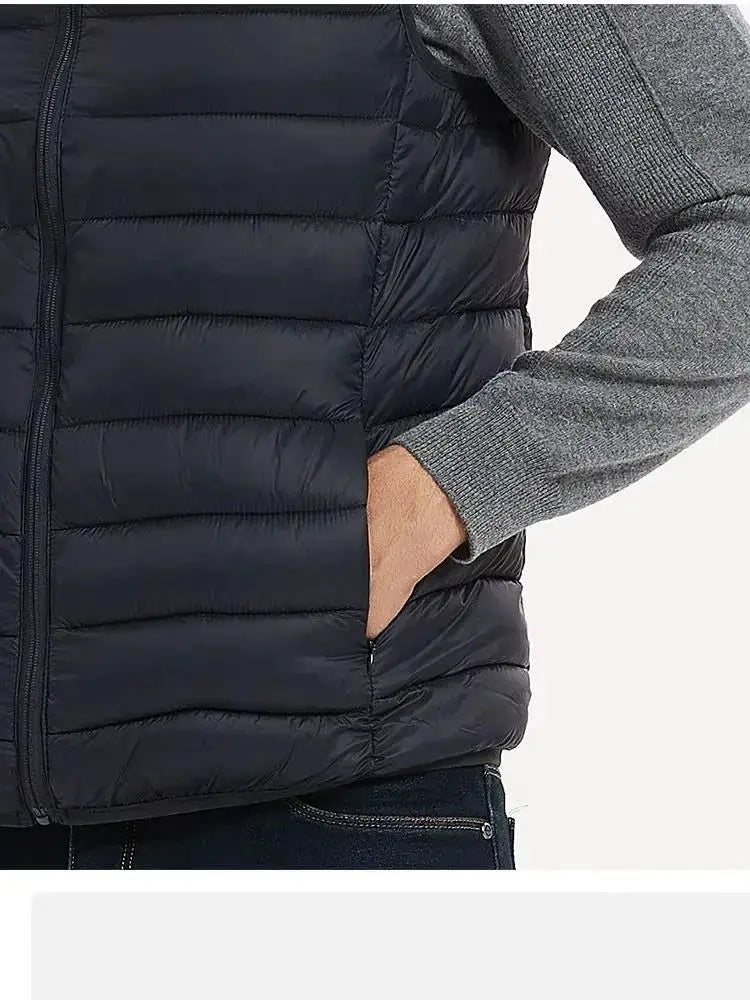 Men's navy quilted padded vest by Simples Market with zip front and side pockets