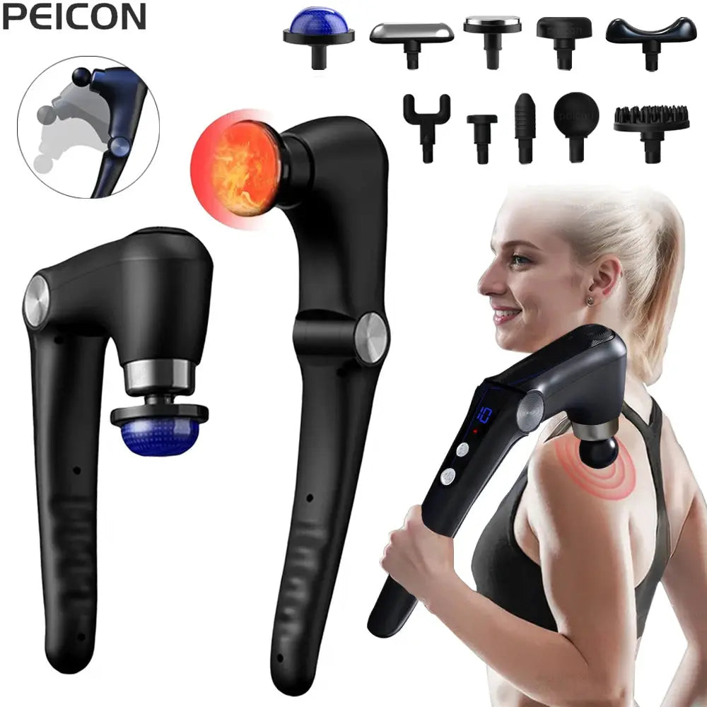 Simples Market fascia massage gun with multiple attachment heads and an ergonomic black handheld massager