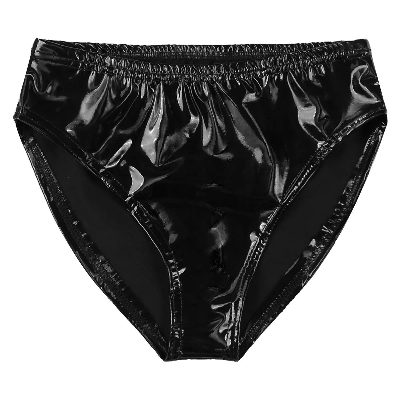 Women's wet-look patent leather briefs, black, low-rise bikini style by Simples Market