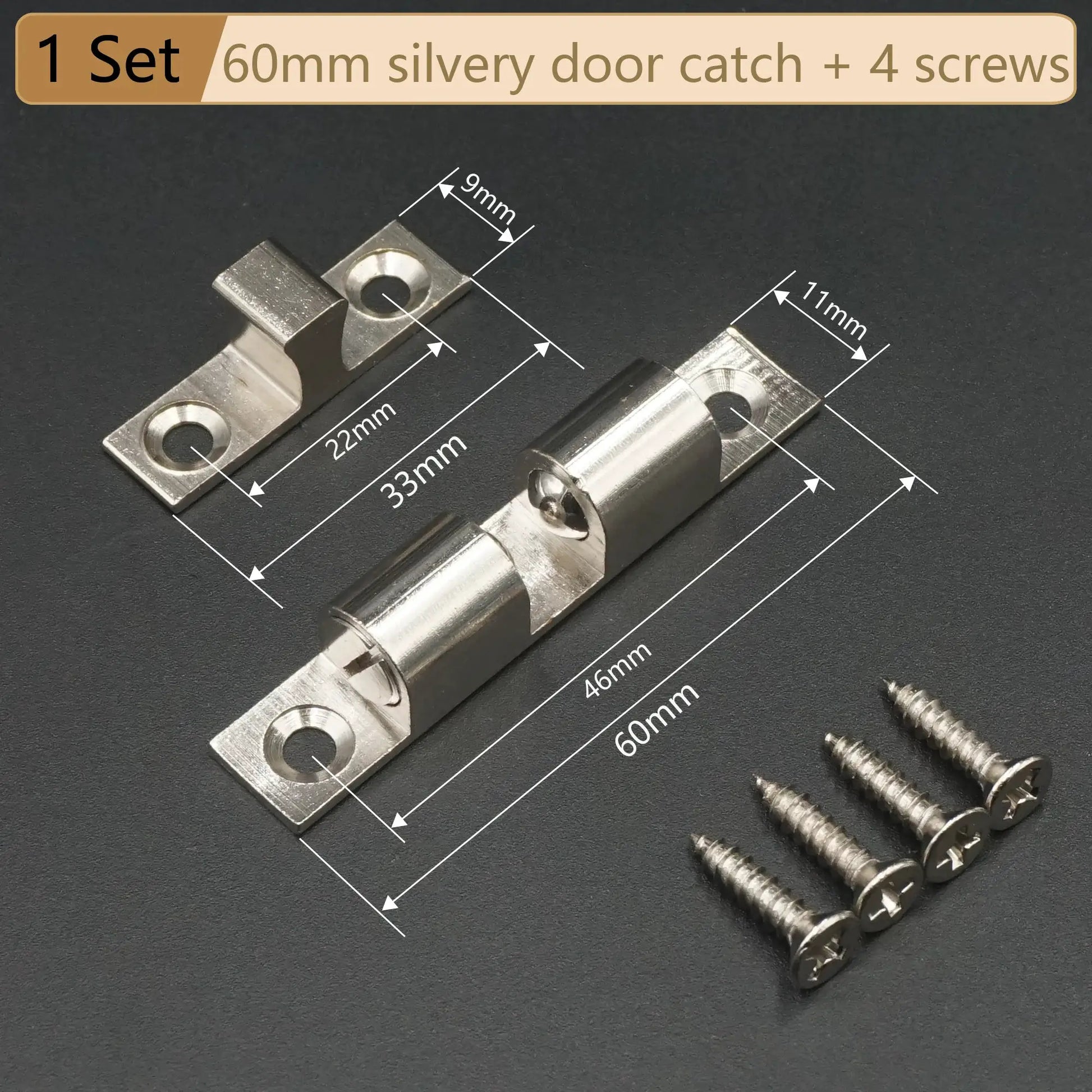 Simples Market cabinet door catch set, 60mm silver metal adjustable spring ball latch with 4 screws