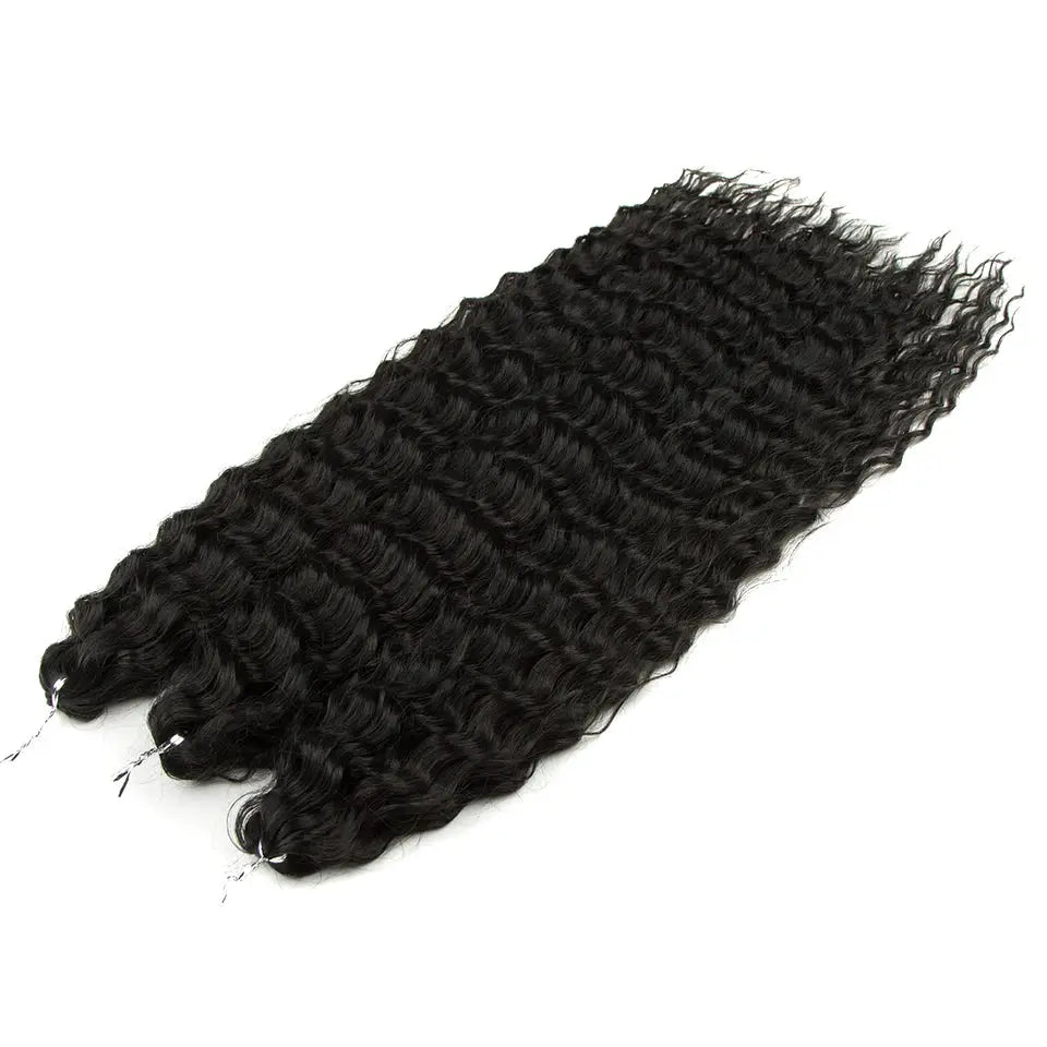 Ariel Curl Hair Extensions, 22in, black synthetic water-wave crochet braiding hair, 300g