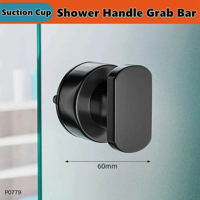 Shower handle grab bar with black suction cup, 60mm wide.