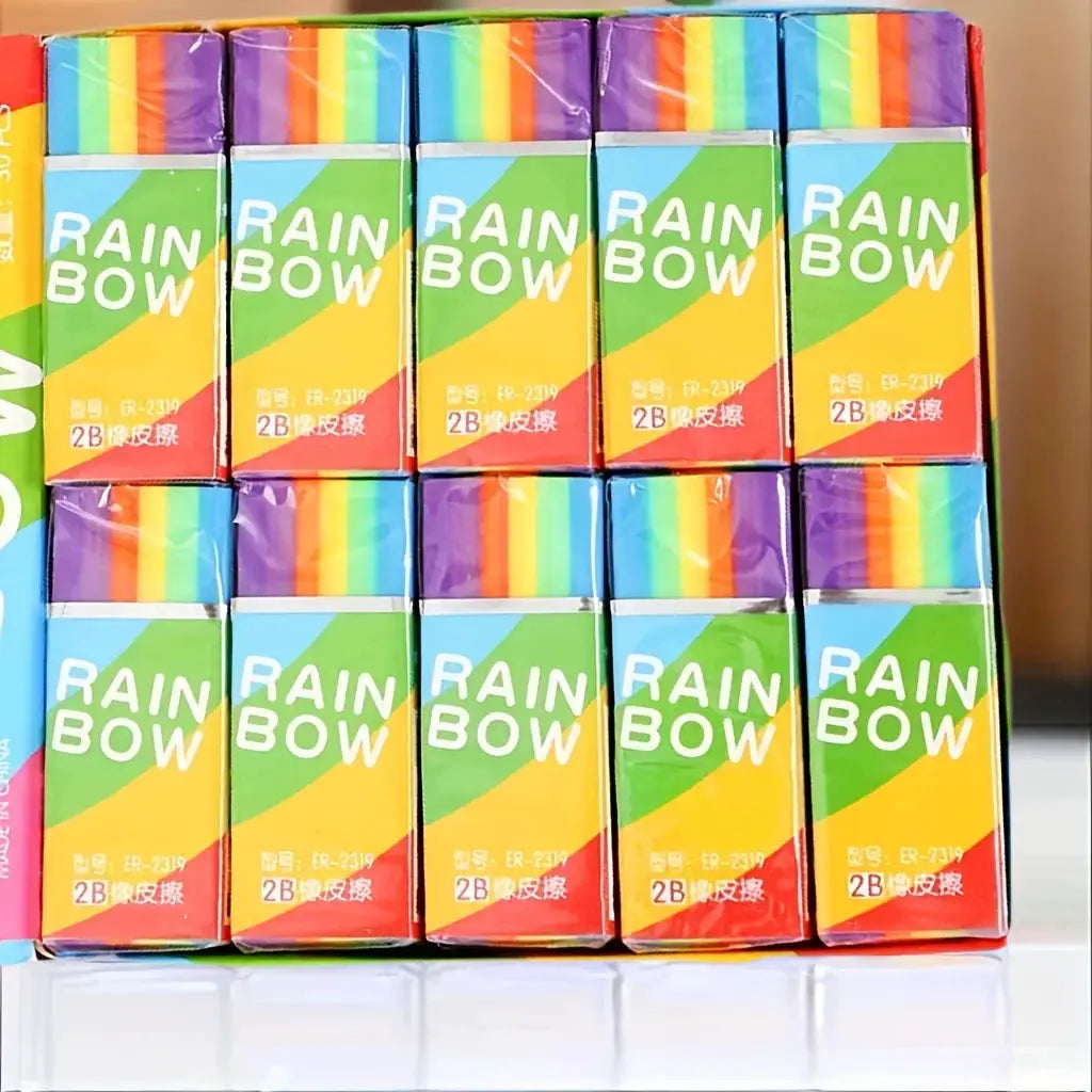 2B pencil erasers, 20-pack rainbow colors in soft PVC material