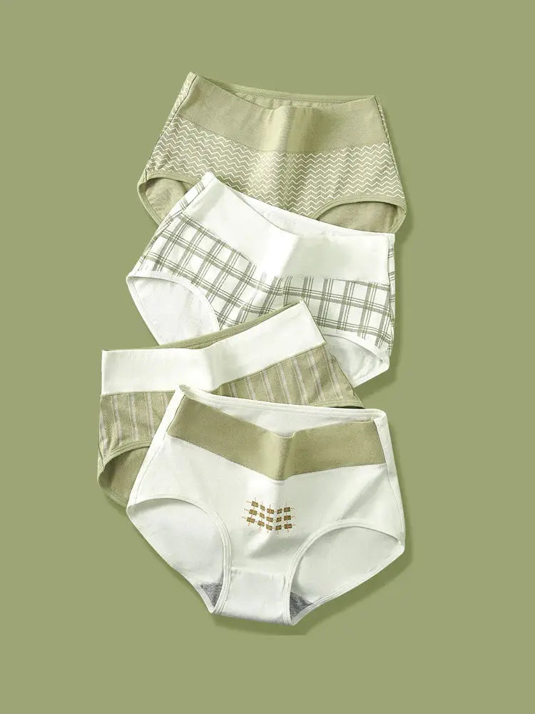 Simples Market 4-pc cotton women’s high-waist panties set in beige and white prints.
