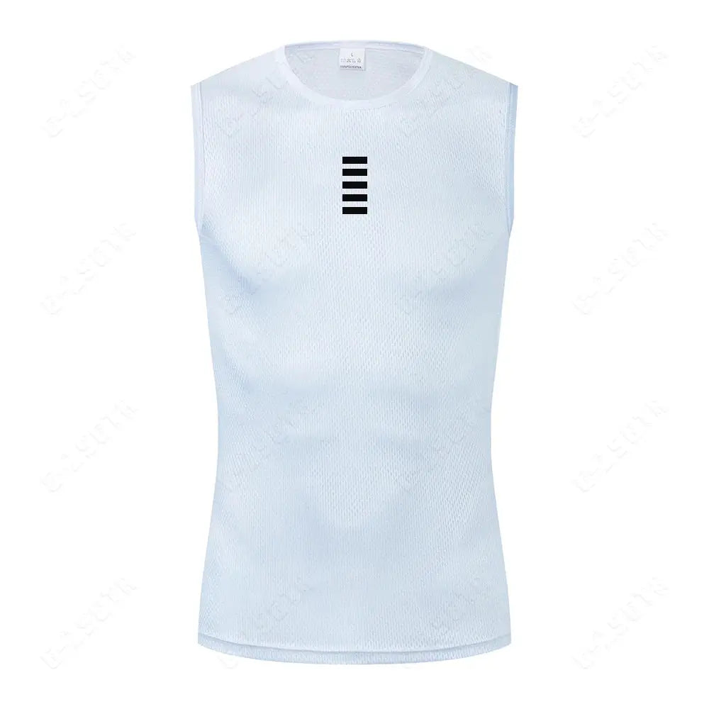 Mens Reflective Cycling Base Layer Sleeveless Vest Undershirt Quick Dry White Elasticated Fit Road Bike Jersey