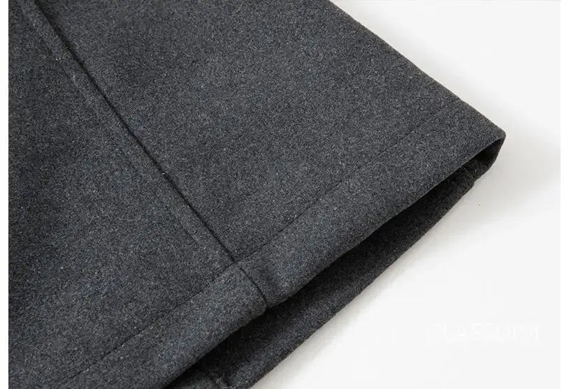 Men's trench coat in dark gray wool-blend fabric with seam detail
