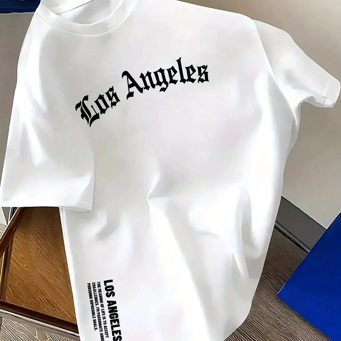Men's Summer One Hundred Percent Cotton Los Angeles Letter Print Loose Fit Short Sleeve Round Neck T Shirt