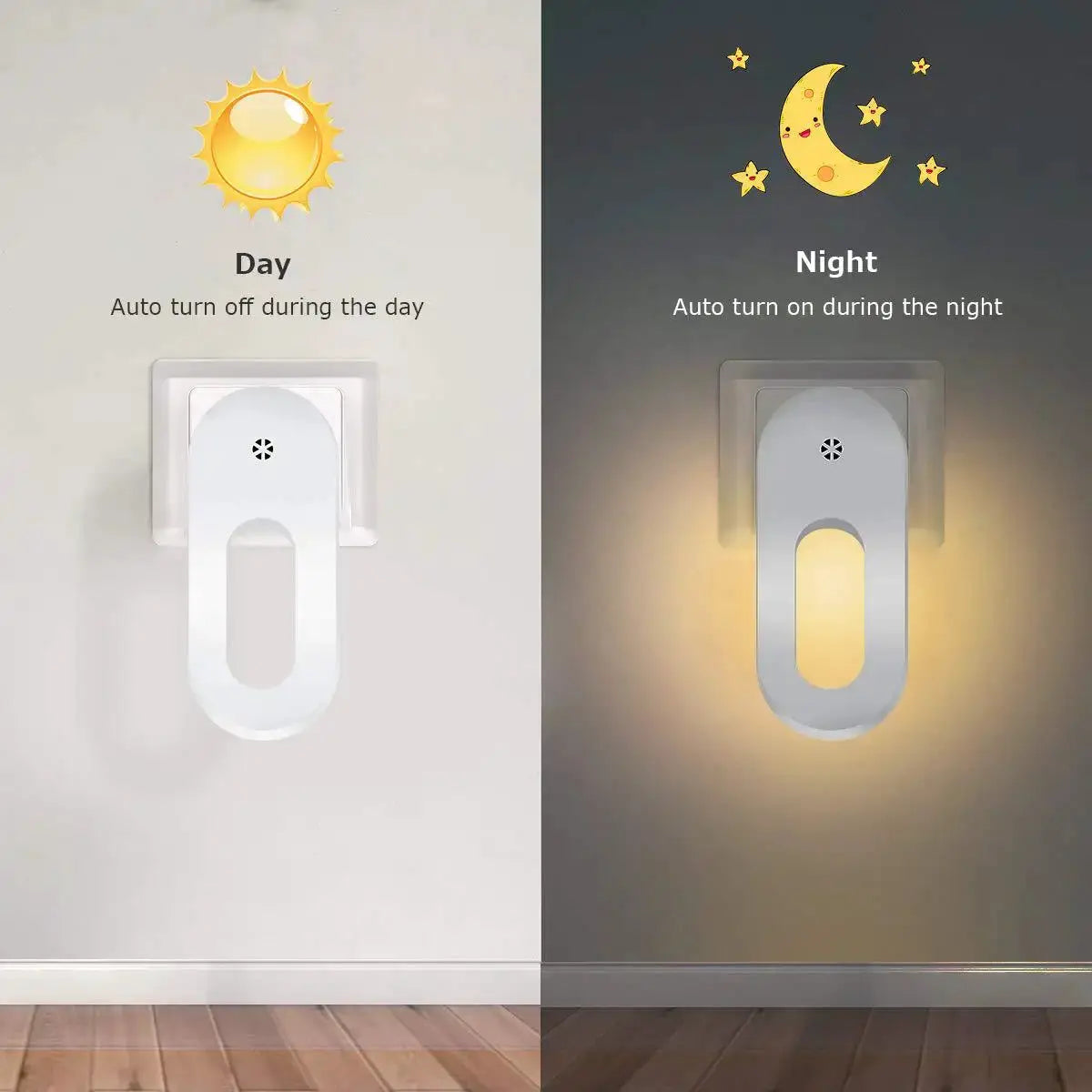 EU/US plug wall night light 2-pack with twilight sensor; white, warm glow