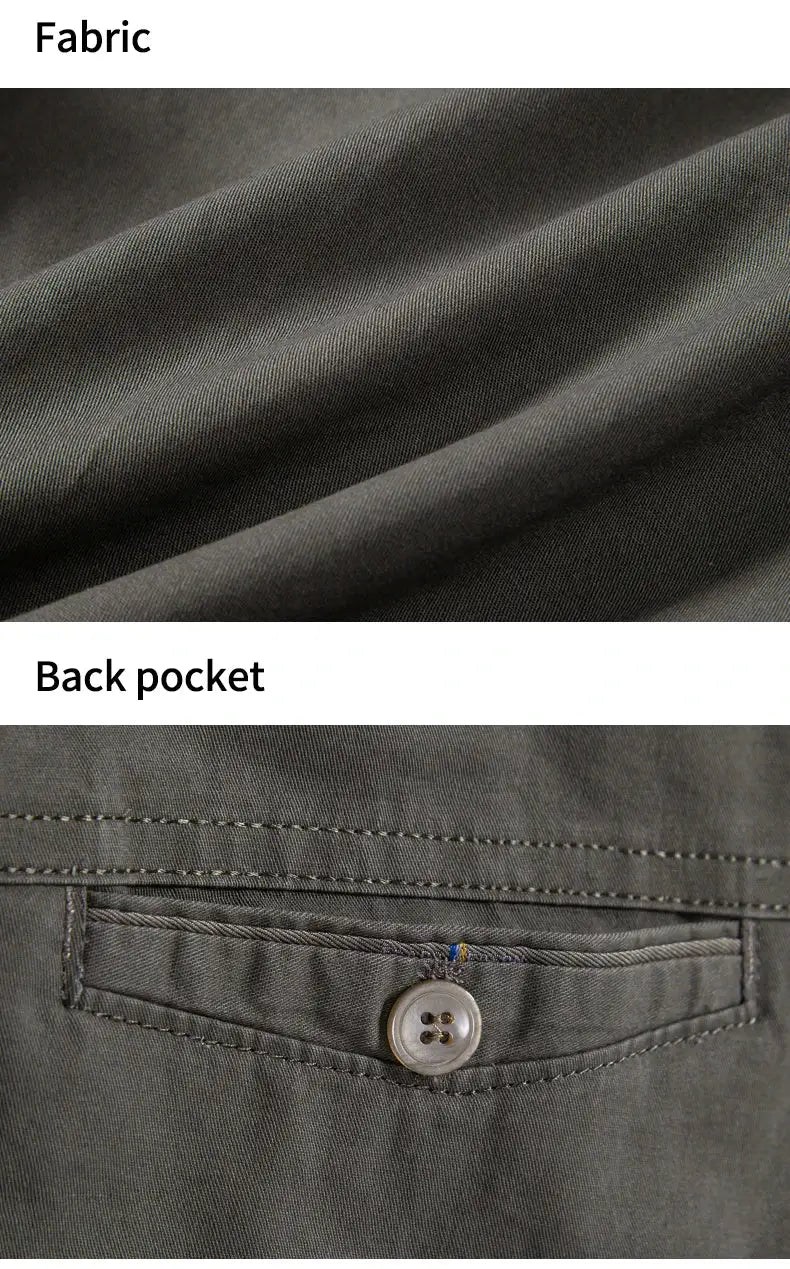 Men golf shorts in gray fabric with back pocket button detail.