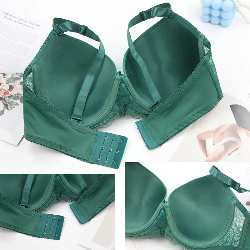 DaiNaFang push-up bra by Simples Market, green breathable lace lingerie with adjustable straps and bow