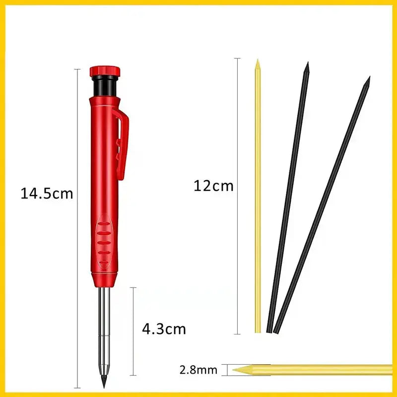 Simples Market red carpenter marking tool with three 2.8mm refills, long-nosed tip and built-in sharpener