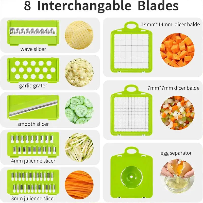 Advanced Vegetable Cutter by Simples Market in lime green with 8 interchangeable blades