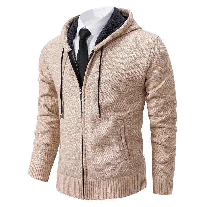 Mens Autumn Winter Solid Color Casual Sports Coat Stand Collar Fleece Lined Zipper Cardigan Warm