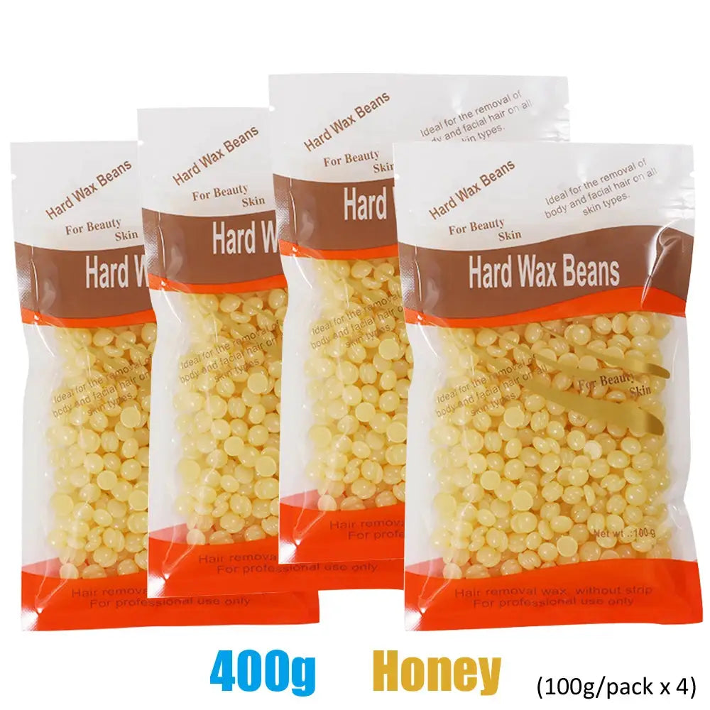 Hard Wax Beans honey-colored beads, four-pack for hair removal, suitable for wax warmers.