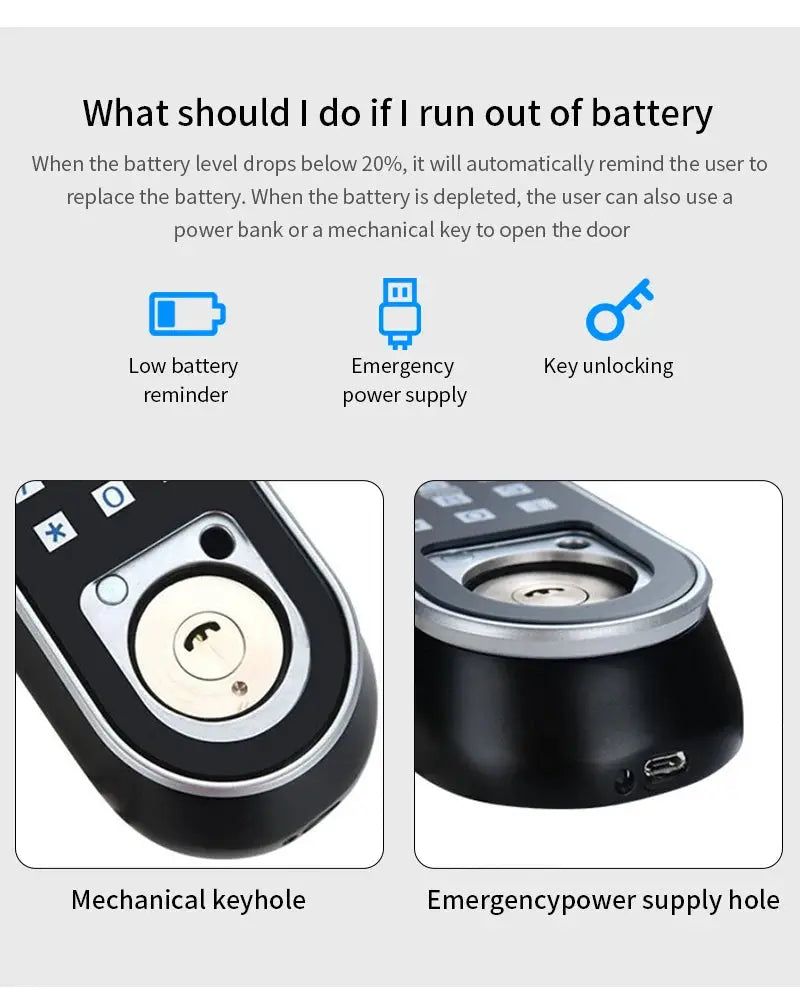 Simples Market smart door lock with mechanical keyhole and emergency USB power port