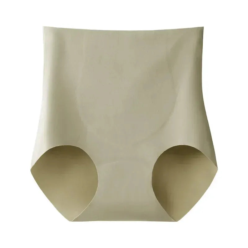 Beige high-rise body shaper underwear for women; seamless shapewear briefs