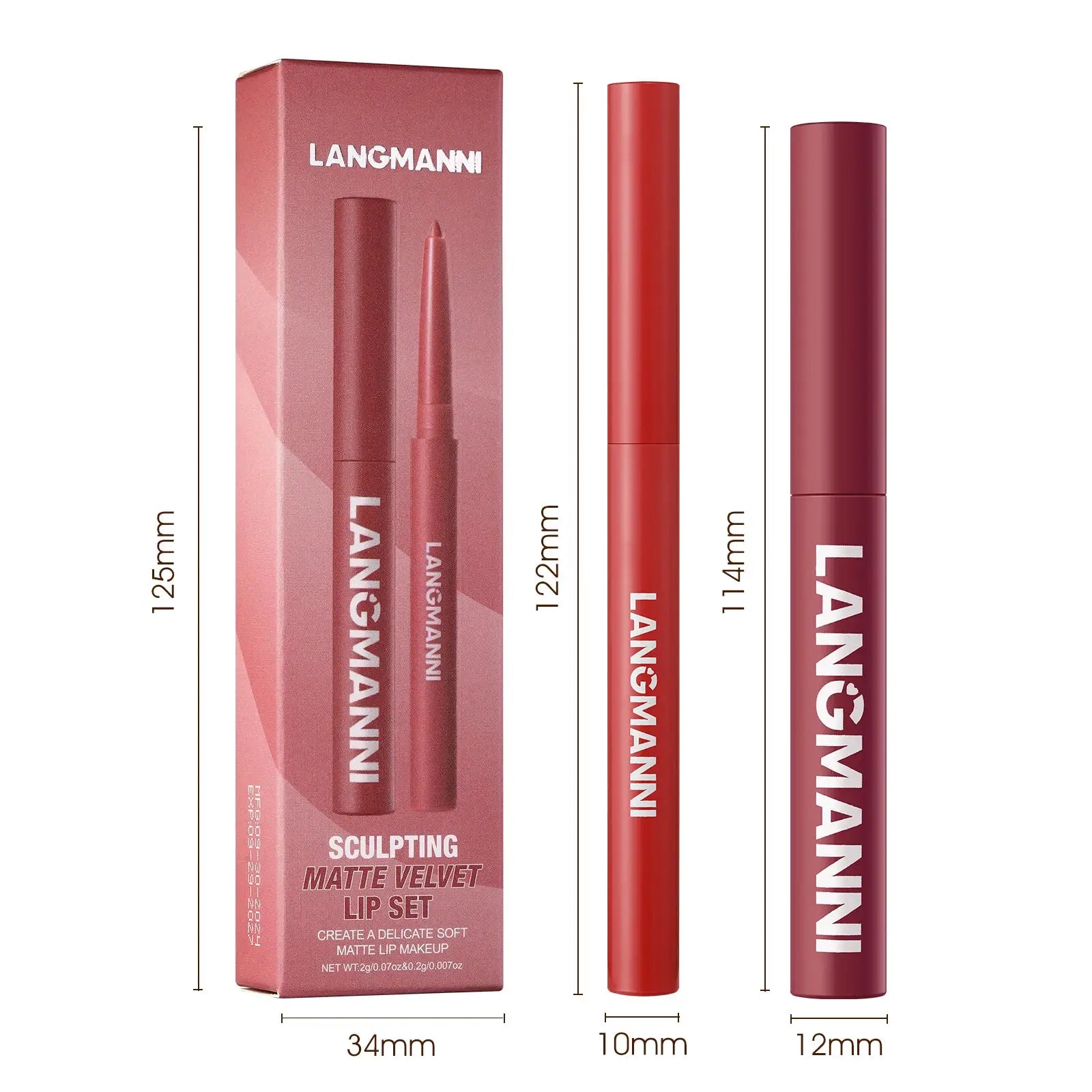 Luxelle Lip Liner and Lipstick Duo Waterproof Smudge Proof Long Lasting Wear Easy to Apply
