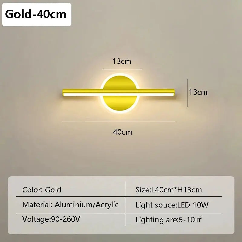 Modern LED wall lamp gold finish, 40cm wide aluminium/acrylic bathroom mirror light