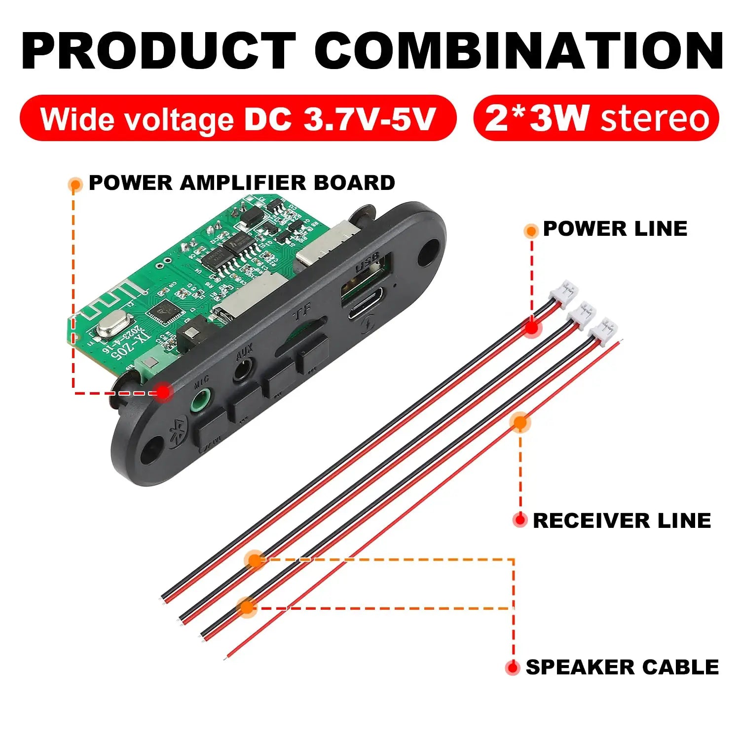 DC 5V Bluetooth 5.0 MP3 Decoder Board 6W Amplifier MP3 Player Support Call Recording 3.5mm USB TF FM For Car Speaker