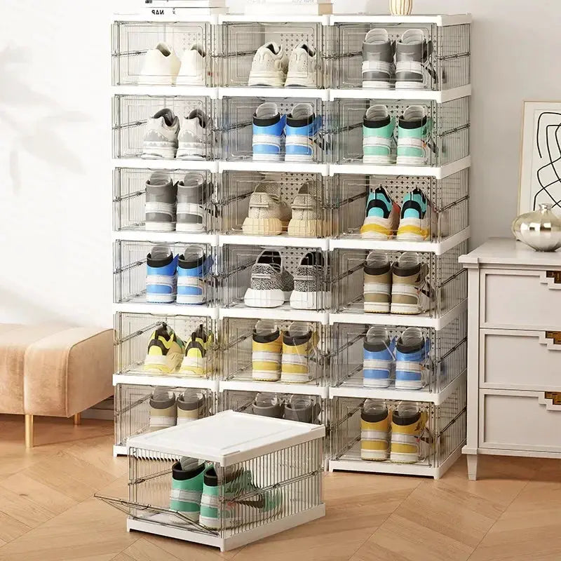 Dustproof Foldable 6 Layer Transparent Thickened Plastic Shoe Bins Stackable Sneaker Cabinet Organizers
