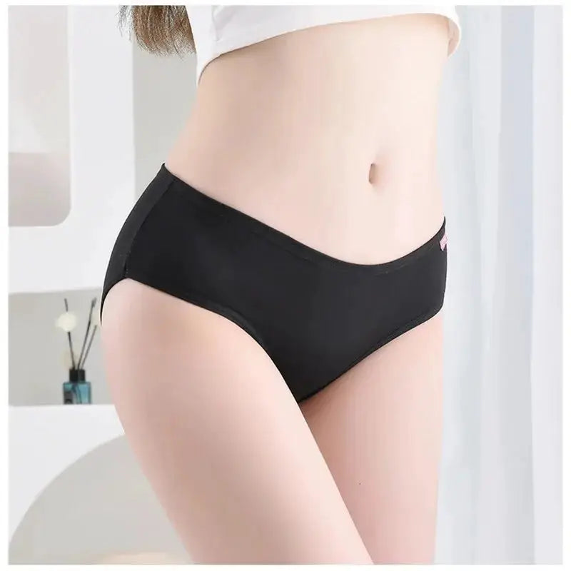 Simples Market 7-piece cotton women's panties set, breathable solid black, plus-size M–4XL