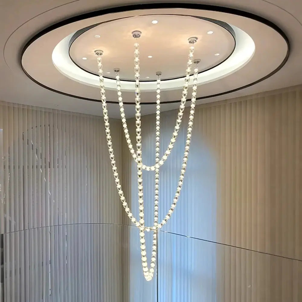 Simples Market necklace chandelier ceiling light with crystal acrylic beads, multi‑strand adjustable chains.