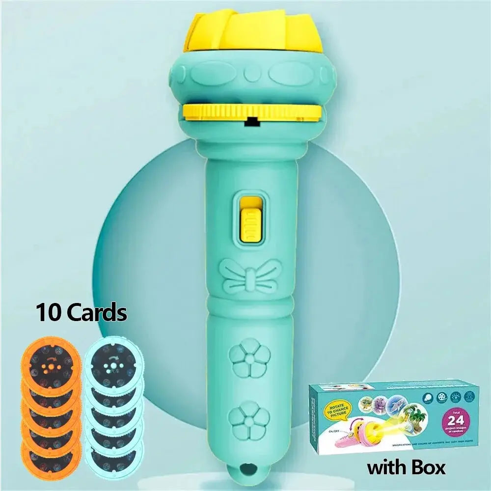 10 Cards Cartoon Projection Flashlight With 80 Patterns Kids Projector Toy For Bedtime Stories And Creative Learning