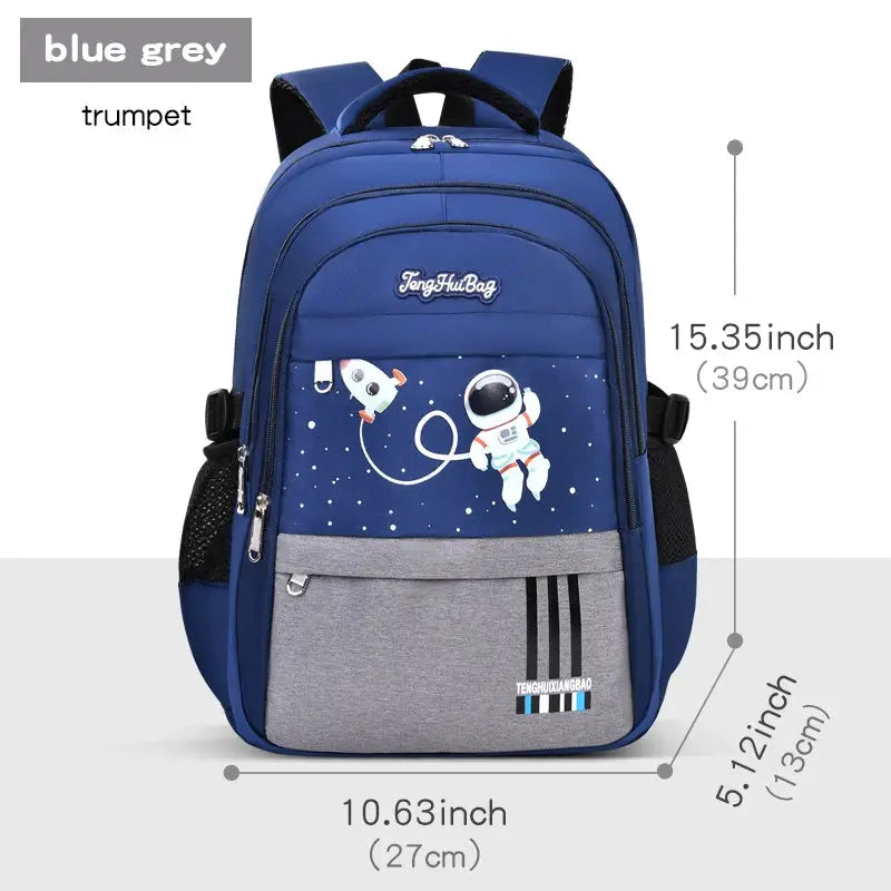 Astronaut backpack for kids, blue-gray, waterproof school bag with laptop sleeve, Simples Market
