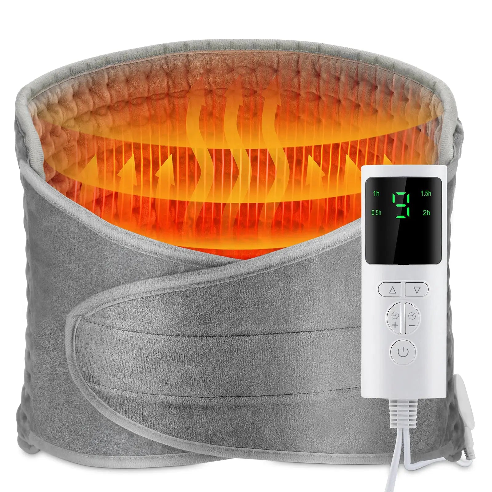 Back heating support belt by Simples Market, gray electric waist warmer with adjustable temperature and lumbar support.