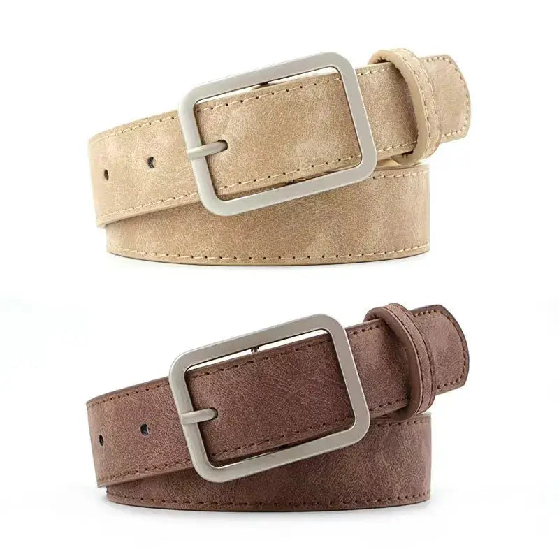 Summer Trend Retro Frosted Belt With Silver Square Buckle For Women Versatile Fashion Accessory