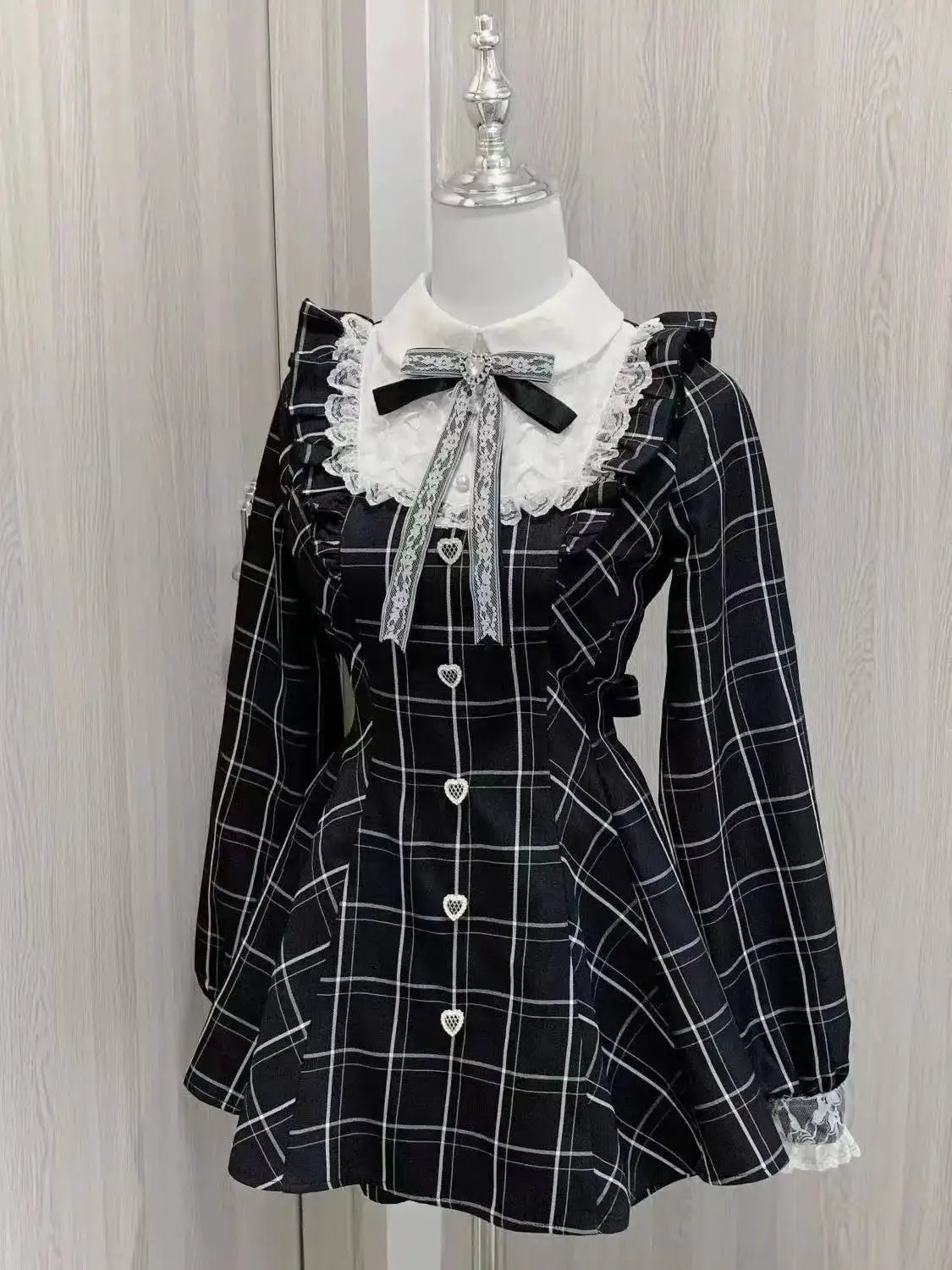 Y2K Lolita Bow Dress Shorts Set Gothic Lace Flare Sleeve Shirt Dress