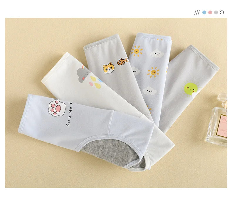 Simples Market girls' five-pack breathable cotton menstrual briefs with cute cartoon prints
