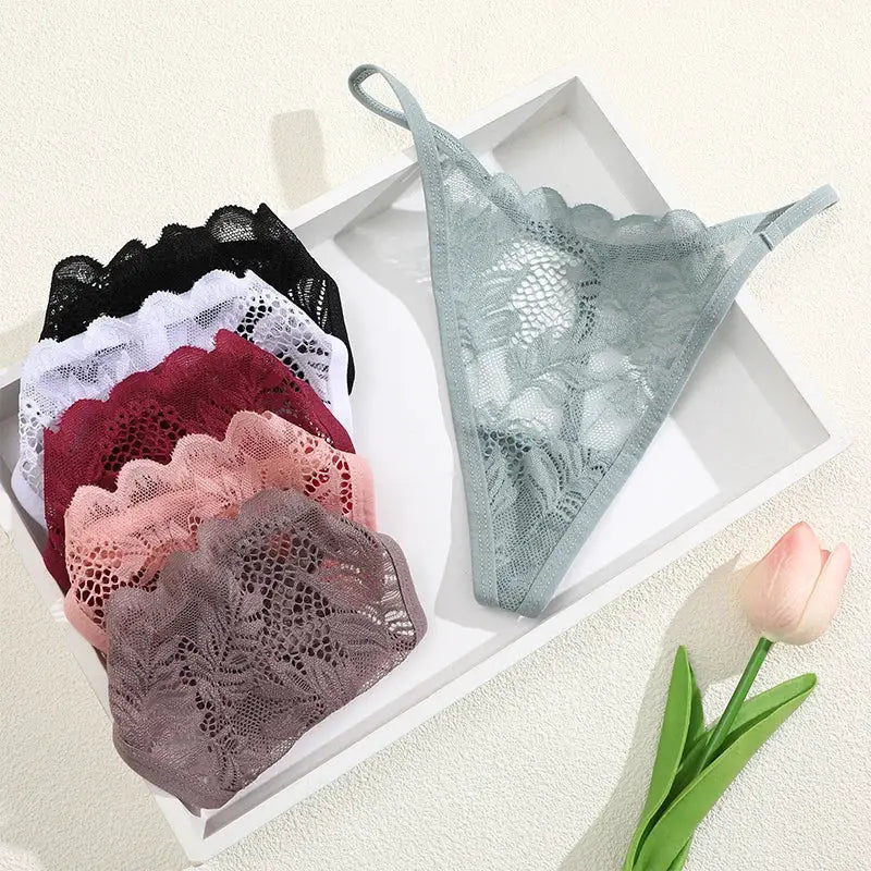 6-piece women's lace thong set, low-rise, floral lace, color assortment