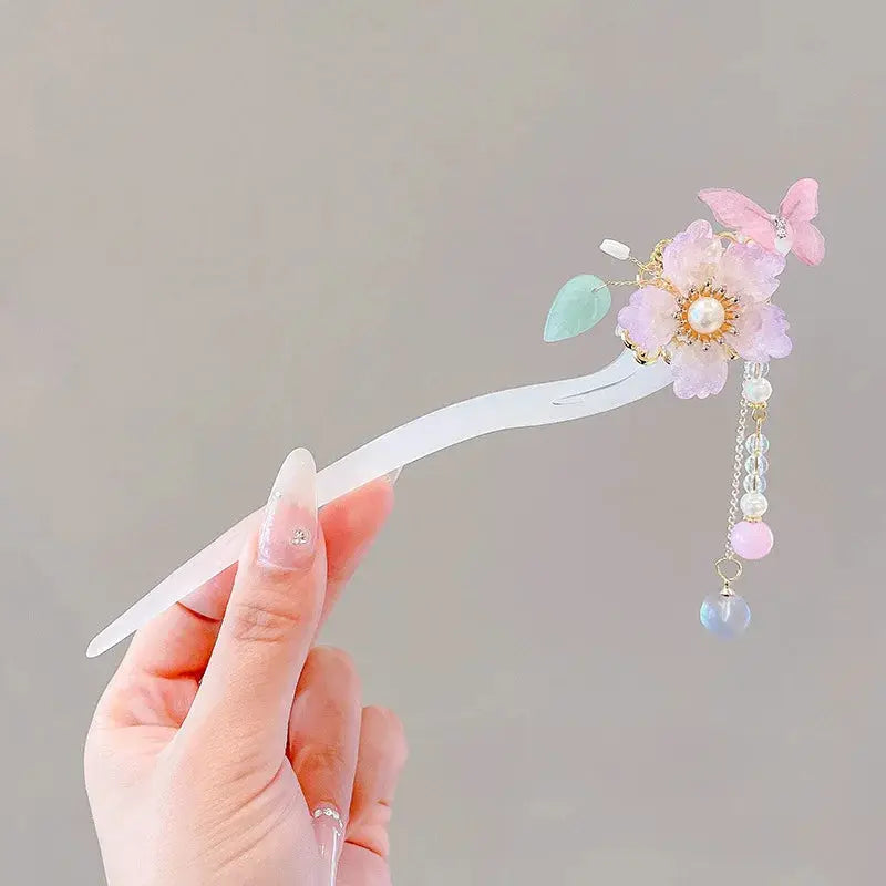 Elegant Chinese Style Romantic Enameled Flower Tassel Hair Clip Alloy Jewelry Hairpin For Women Fashion Accessory