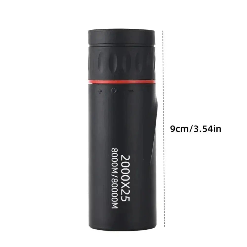 Black HD monocular telescope 2000x25, compact handheld with phone holder for outdoor camping and birdwatching