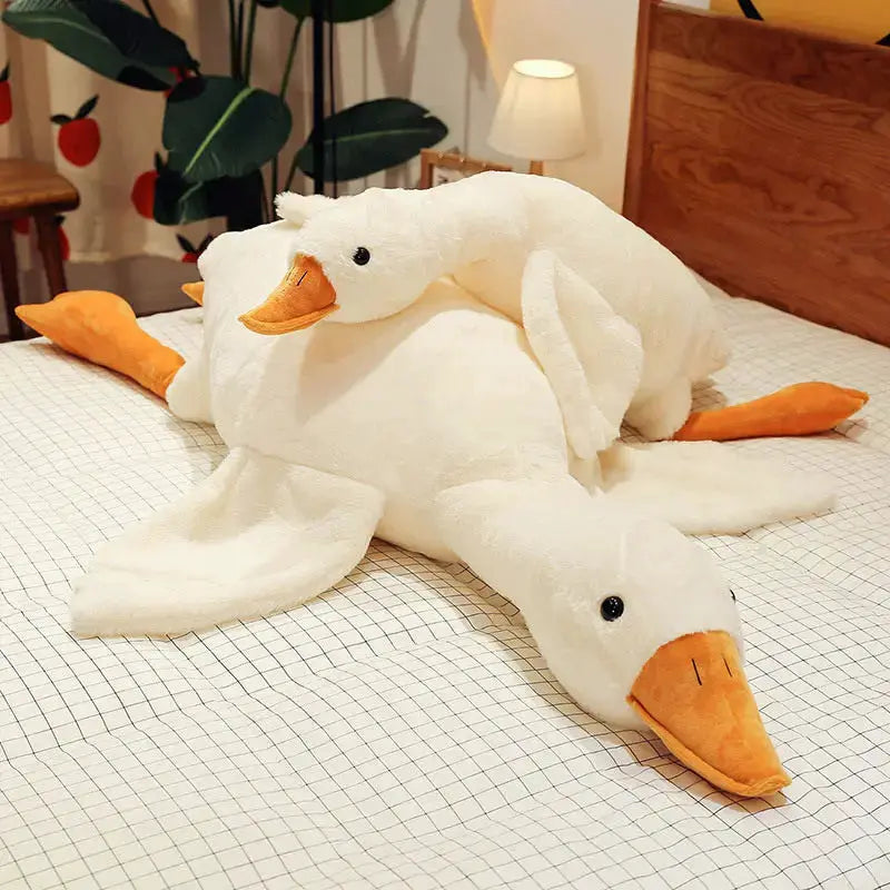 90 to 190cm Large White Goose Plush Throw Pillow Toy For Bed Decor Gift For Girls Cozy Sleep Companion