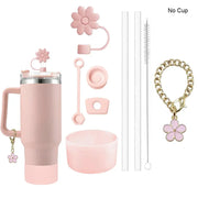 9 Piece Stanley Cup Accessories Set With Flower Spill Proof Stoppers 2 Straws And Brush And Flower Charm Chain