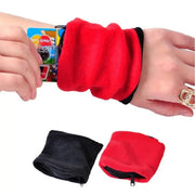 Simples Market mini wrist wallet key pouch band in red fabric with zipper; includes black and red zippered pouches (2)