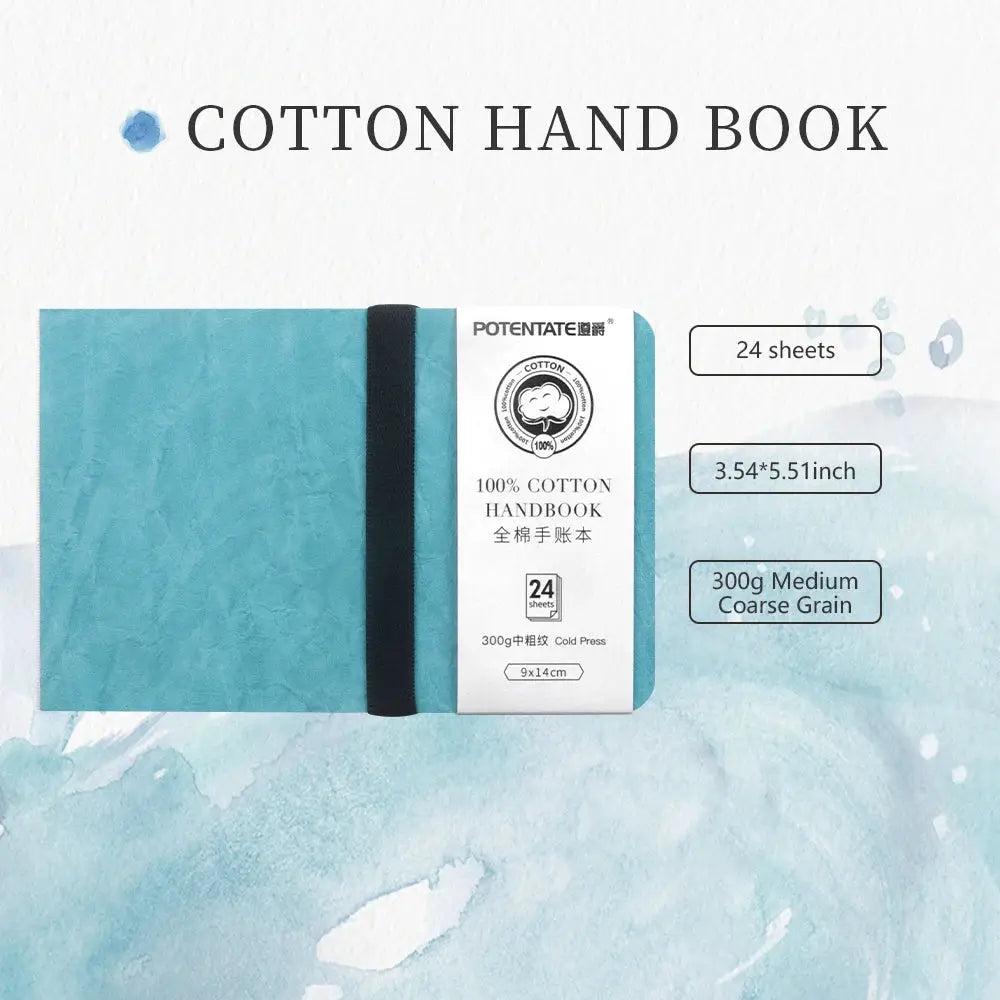Potentate blue watercolor journal with elastic band, 24 sheets, 9x14cm, 300gsm cold-press.