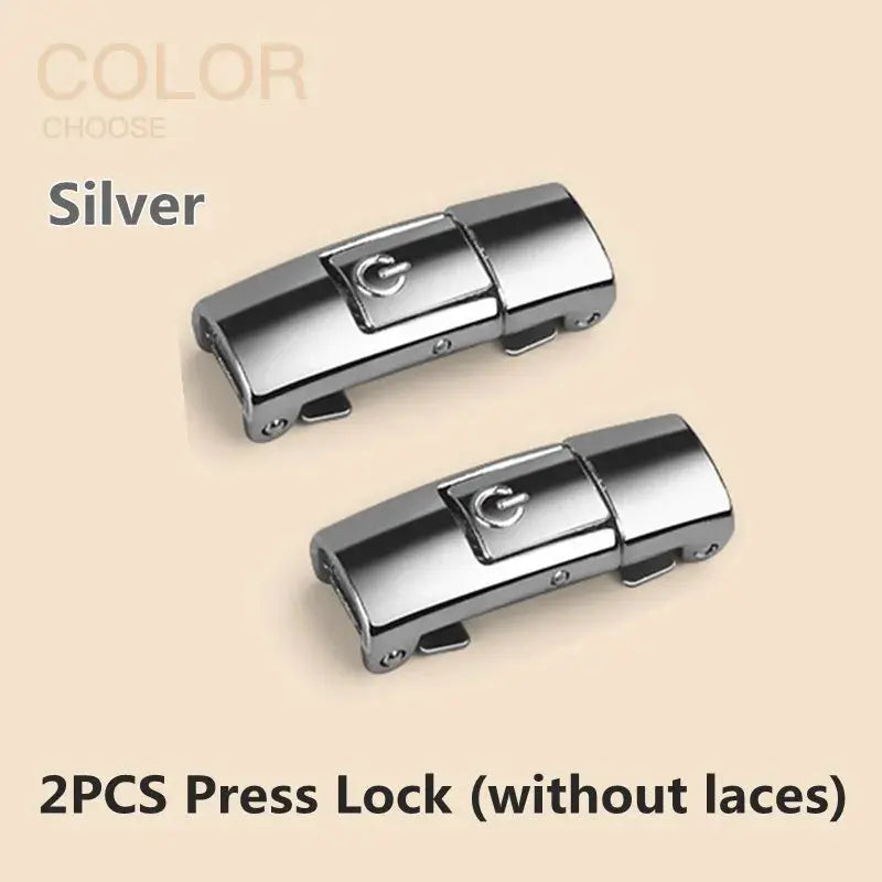 2pcs press-lock shoelace clasps, silver metal, Simples Market